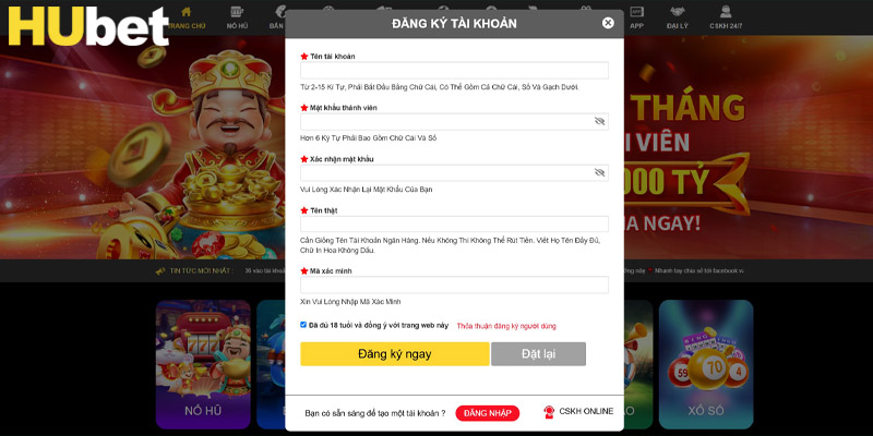 Đăng ký Hubet dễ dàng chỉ với 3 bước đơn giản, tài khoản có ngay sau 3 phút